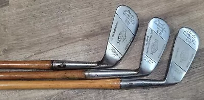3 Antique Vintage Burr Key Bilt Andy Robertson Hickory Wood Shaft Golf Clubs • $89