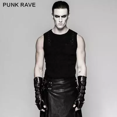 Punk Rave Steampunk Black Men's Biker Leather Gloves Delicate Mesh Long Gloves • $56.99