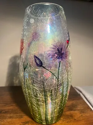 Hand Painted 9 Inch Crackle Glass Vase/lamp • $15