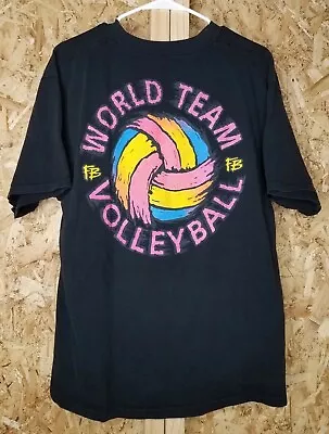 Vintage Volleyball Tshirt Sz Large FB World Team Volleyball Neon Colors 80s90s • $15.95