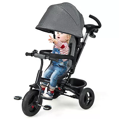 4-in-1 Baby Tricycle Toddler Trike W/ Reversible Seat Canopy & Push Handle Gray • $98.49