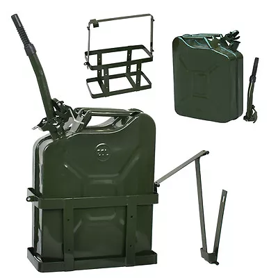 Jerry Can 5Gallon 20L Gas Gasoline NATO Military Metal Steal Tank W/ Holder • $47.58