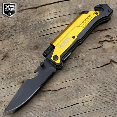 8  YELLOW Tactical MULTITOOL Spring Assist Folding POCKET Knife LED Fire Starter • $11.99