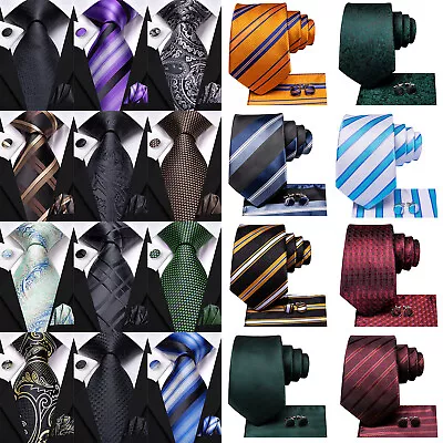 Paisley Mens Tie Set Silk Woven Necktie Pocket Square Cufflinks Set Formal Party • $25.98