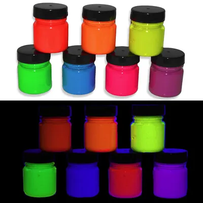 Set Of 7 Colours X 30ml Pots Of Ultraviolet Neon Glow Paints • £19.95