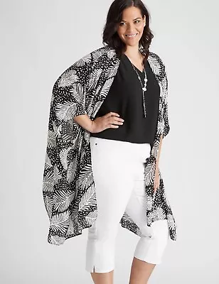 Autograph Kimono Cover Up Top PLUS Size 24-26 Elbow Sleeve Black White  RP$120 • $38.99