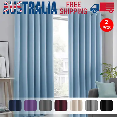 2X Blockout Curtains Thermal Blackout Curtains Fabric Pair Eyelet For Bedroom • $22.69