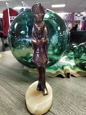 Vintage Egyptian Revival Copper Metal Casting Statue Alabaster Base 9” Tall • $25