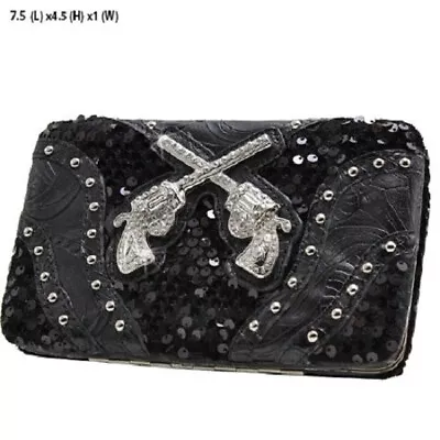 New Bling Sequins And Pistols Flat Wallet • $16