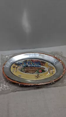 Vintage Steak Platters Rattan Holder & Aluminum Steak Platter NIP Set Of 4 • $6.95