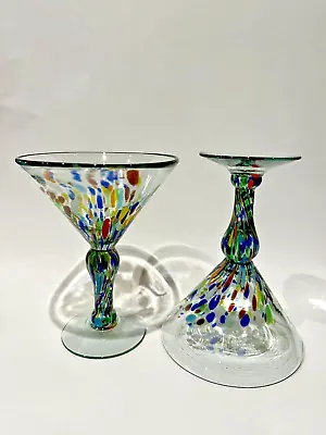 Mexican Hand Blown Confetti Martini Glasses  - Set Of 2 • $7.99