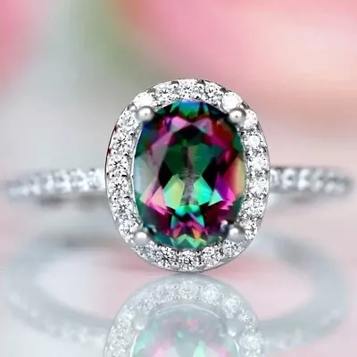 925 Sterling Silver Rainbow Mystical Fire Topaz Wedding Engagement Ring Size 8 • $15.74