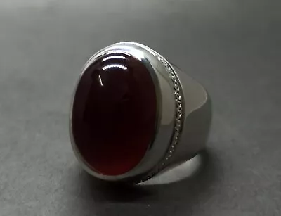 Natural Yemeni Blood Red Carnelian Sterling Silver 925 Handmade Aqeeq Men Ring • $90