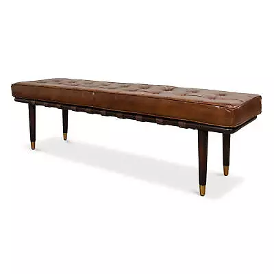 Mid Century Modern Leather Top Bench • $2510