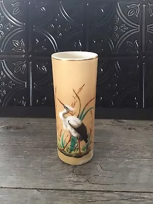 Antique Mt Washington Painted Milk Glass By Smith Bros Heron Stork 6.5” Vase • $44.99