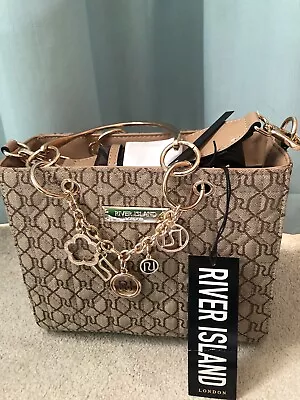 £39.99 • Buy River Island Womens Tote Bag Beige Jacquard Ri Monogram Brand New