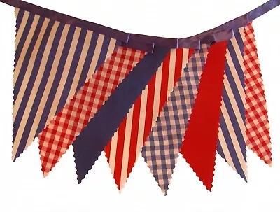 BUNTING Nautical Red Blue White Gingham Stripe On Blue Ribbon - PER METRE • £1.95