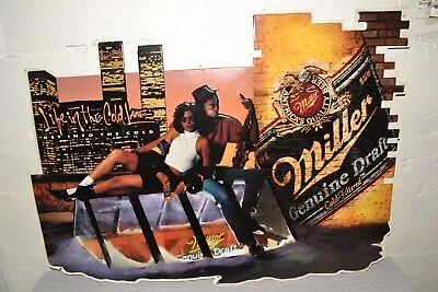 1990s Vintage Miller Genuine Draft Embossed Tin 37  Beer Sign TWIN TOWERS NYC • $109.99