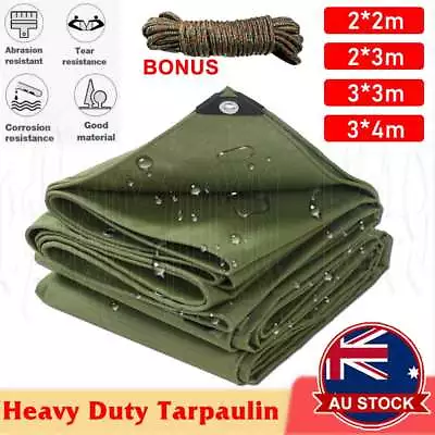4 Sizes Army Heavy Duty Canvas Tarp Tarpaulin Dustproof Waterproof Sun Blocked • $27.35