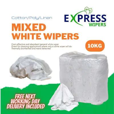 10kg Bag White Cotton Mix Cleaning Rags Wiping Wipers Garage Engineering Cloths • £23.50