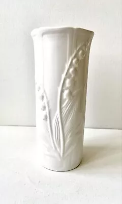 Tall 23.5cm White Vase Alcobaca Portugal Relief Embossed Lily Of The Valley • £18.99