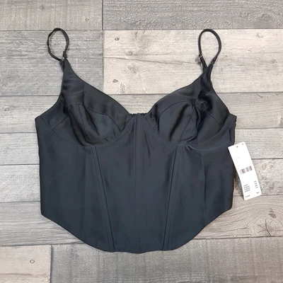 $50.44 • Buy Urban Outfitters Karissa Corset Basque Top Large UK 16 Black Silky Bustier BN