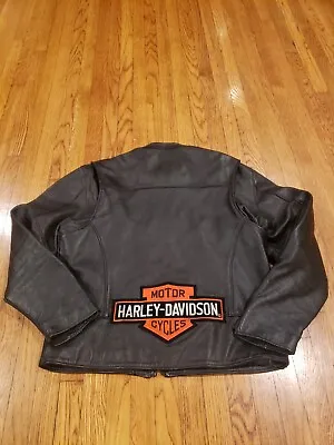 VINTAGE HARLEY DAVIDSON MENS L CAFE RACER LEATHER JACKET USA Motorcycle Patch • $119