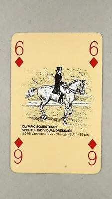 1 X Playing Card 1976 Olympic Equestrian Individual Dressage 6 Of Diamonds T5 • £2.19