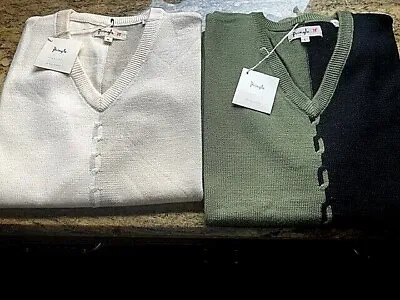 2 Pack  Pringle Wool Ivory And Black Mens MLX Sweater Vests $300 Value New $35 • $32