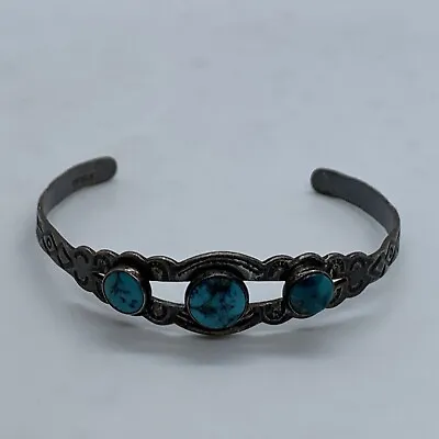VTG Native American Sterling Silver Turquoise Stamped Cuff Bracelet 6  • £75.89