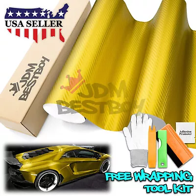 Satin Chrome Metallic Carbon Fiber Yellow Vinyl Wrap Car Sticker Decal Sheet • $4.99