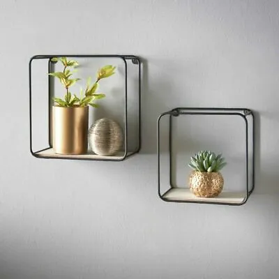 £8.50 • Buy Metal Wire Floating Wall Shelf Multi Section Home Decor Set Of 2 Gold / Black