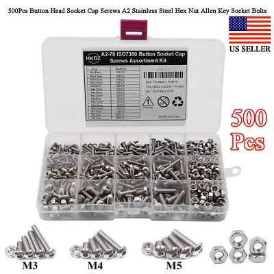 500x Button Head Socket Cap Screws Nut Assortment Allen Hex Bolt Stainless Steel • $15.78