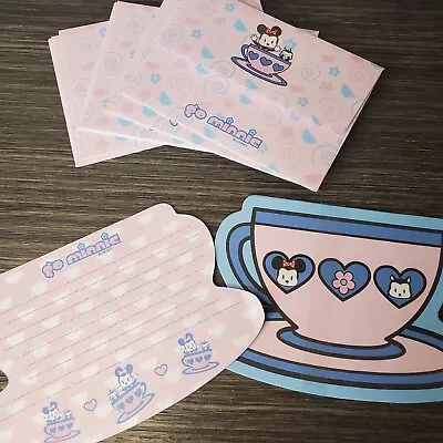 GO MINNIE Mouse Tea Cup Lined Stationary And Scalloped  Envelopes 20 Pc - 10 Ea • $8.95