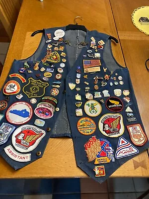 Vintage Denim Biker Vest Size L  Honda Goldwing Honda Patch Pins (GWRR) • $195