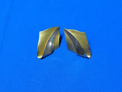 Ed Levin Sterling Silver 14k Gold Earrings Modernist Layered Design Rare Vintage • $145