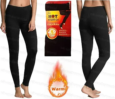 £7.45 • Buy Ladies Thermal Leggings Fleece Lined Black 4.9 TOG Winter Warm 2 Pairs