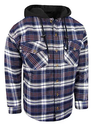 Fully Quilted Flannel Hoodie Plaid Mens Shirt Workwear Jacket 4 Pocket Button Up • $27.95