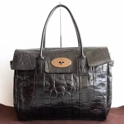 Women's Mulberry Embossed Bayswater Flap Tote Bag Black Leather • $533.85