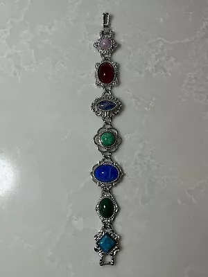 Vintage Sarah Coventry Multicolor Cabochon Accent Bracelet Silver Tone • $18.99