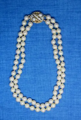 VENDOME Vintage Double Strands Pearl & Rhinestone Ornate Closure Necklace 15  • $25.49