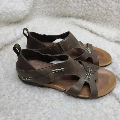 Merrell Flaxen Espresso Slip-on Leather Sandals Sz 7 • $39