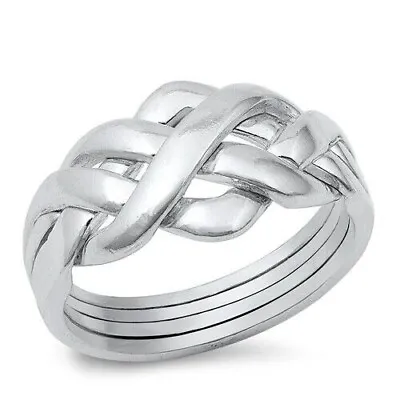 4pcs Puzzle Rings Genuine Sterling Silver 925 Width 4 Mm Height 11 Mm Sizes 4-13 • $25.76