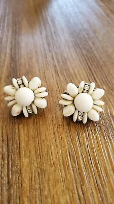 Vintage West Germany Milk Glass And Rinestone Earrings • $0.99