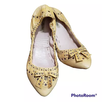 Miu Miu Beige Patent Leather Point Toe Studded Flats shoes Size 38.5 Us 8slight • $145