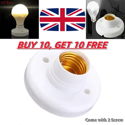 E27 Light Bulb Holder Base Fitting ES Edison Screw Cap Socket White Lamp Fixing • £2.99