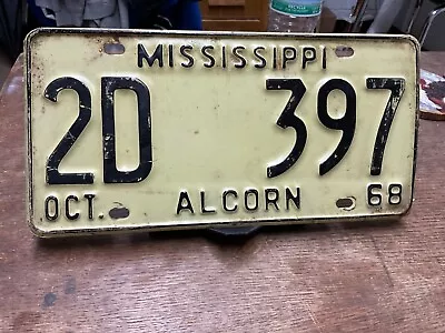 1968 Mississippi License Plate 2D 397 Alcorn Vintage Rustic • $18.25