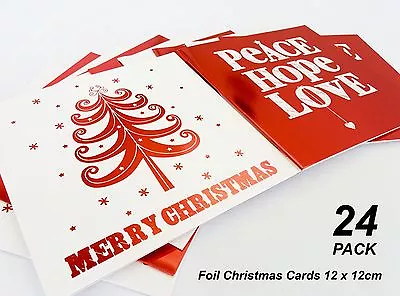 24 Pack X Red Foil Shiny Christmas Cards - Square 12 X 12cm • $21.43