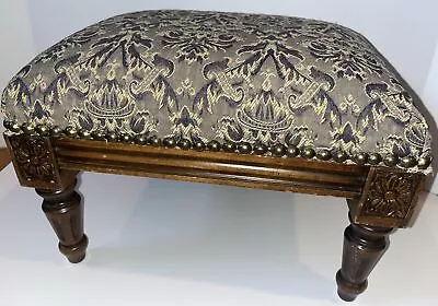 Vintage Footstool Tapestry Carved Wood Studded 14 1/2” X 10” Classical • $69.99