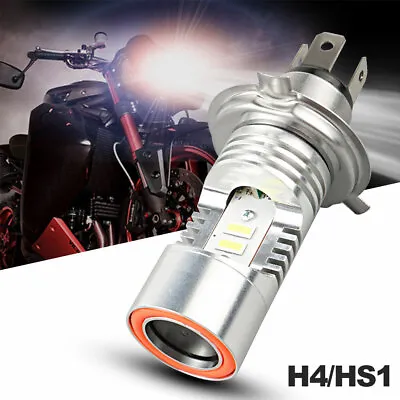 H4 9003 HB2 Motorcycle LED Headlight Kit Hi/Lo Bulb W/ Red Halo Rings Angel Eyes • $11.99